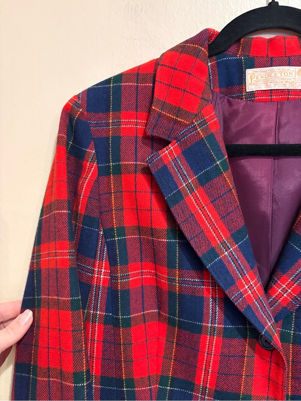 Pendleton Classic Red Plaid Wool Blazer, Preppy College, size 14 - Picture 3 of 8